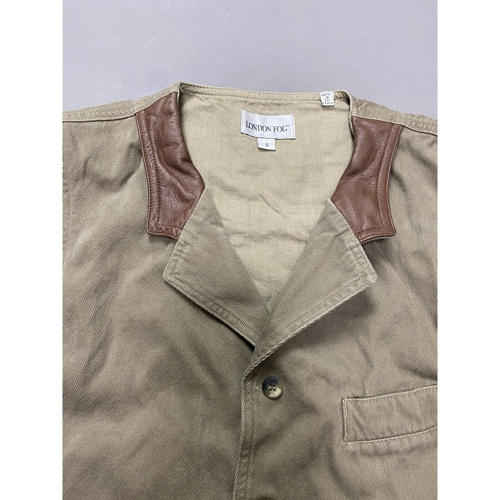 Vintage London Fog Vest Cotton Genuine Leather Tan/Brown Men's S - Picture 2 of 10